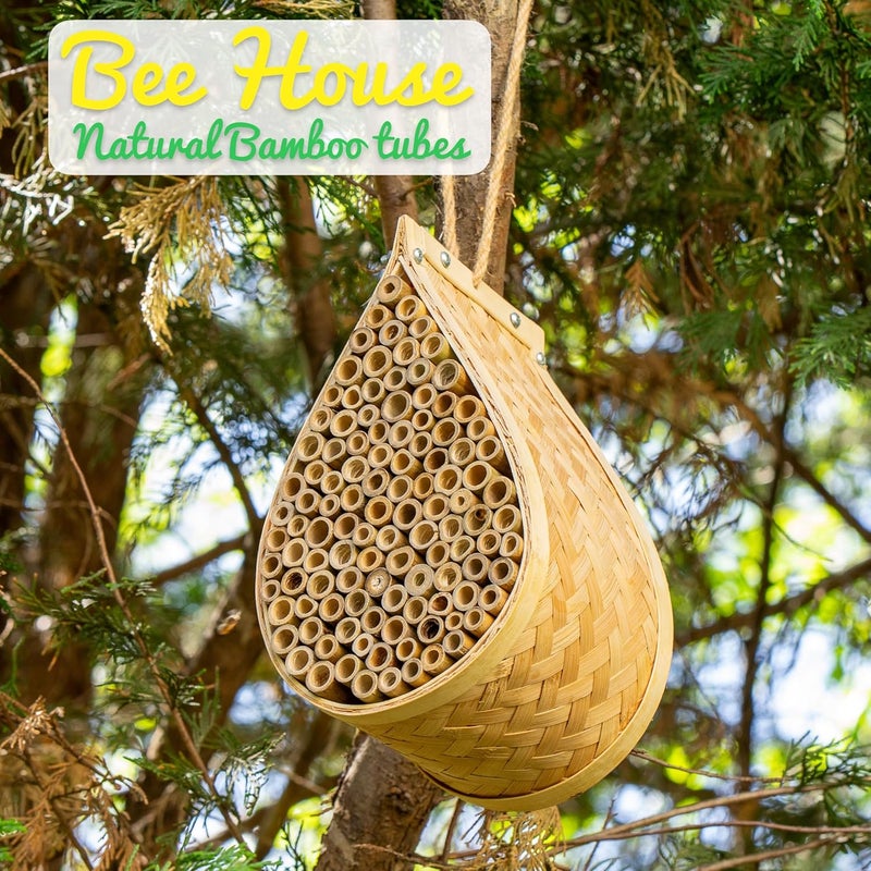 Made Easy Kit Bee House – Attracts Mason & Leafcutter Bees – Natural Bamboo Pollinator Habitat with Jute Rope – Hotel for Garden & Backyard – Eco-Friendly Insect Shelter (Honey Droplet, Large) - Image 5